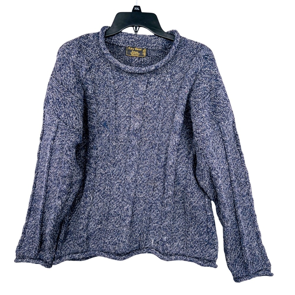 Rey‎ Wear 100% Merino Wool Cable Knit Sweater Womens L Marled Peru Cozy Heritage